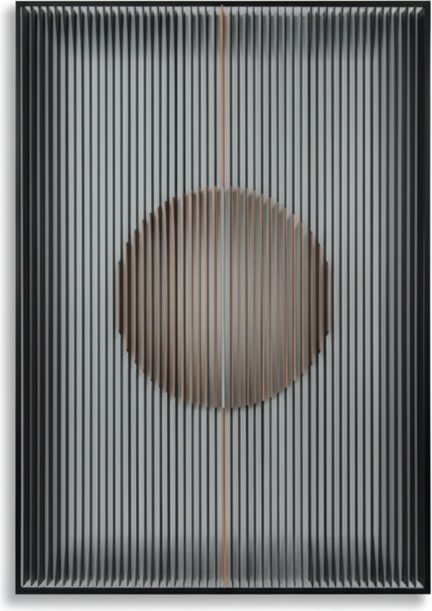 Geometric Wood Wall Sculpture With Copper Accents