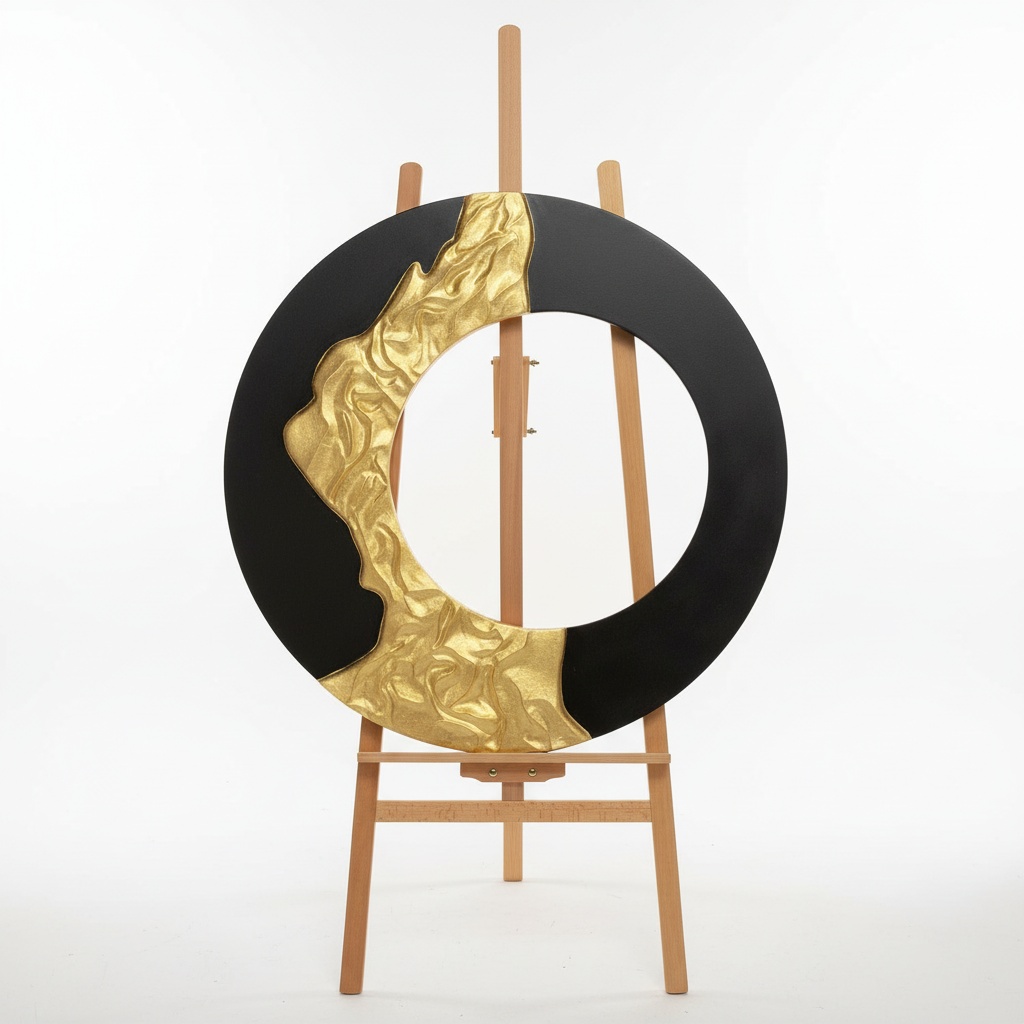 Gilded Abstract Watercolor On Timber – 90cm Circle