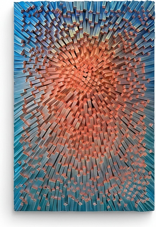 Radiant Sunburst Wood Wall Art - 70x100cm Teal & Coral Gradient