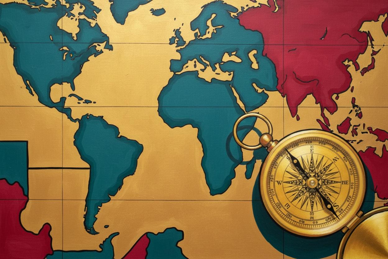 Cartographic Reverie In Azure & Gold — Jacques Villedieu