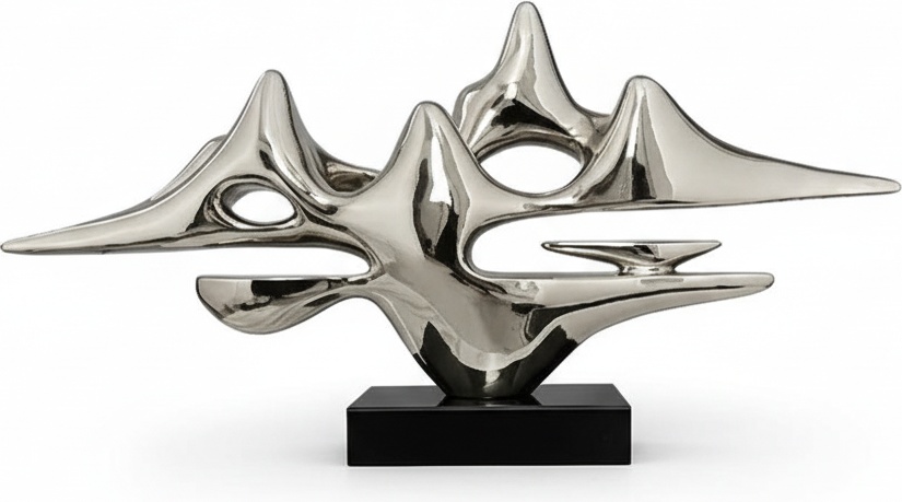 Flowing Metal Sculpture On Black Resin Base