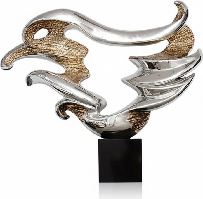 Silver & Gold Abstract Eagle Sculpture - Modern Resin Art