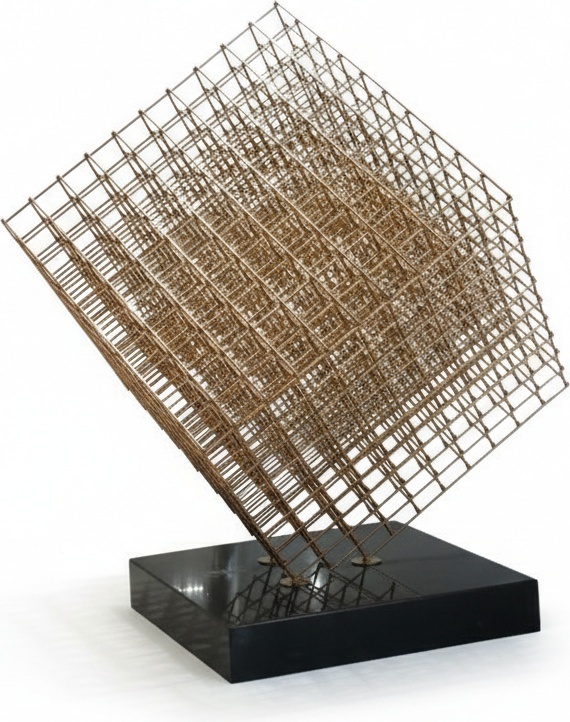 Rose Gold Stainless Steel Geometric Sculpture Wall Panel - Modern Art Deco Home Decor For Living Room Bedroom Loft Gallery Display – Large Decorative Cube Metal Frame Sculpture Gift Idea