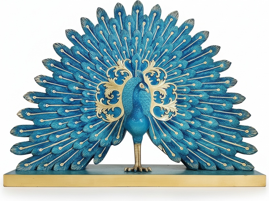 Golden Peacock Sculpture – Resin & Electroplated Detail