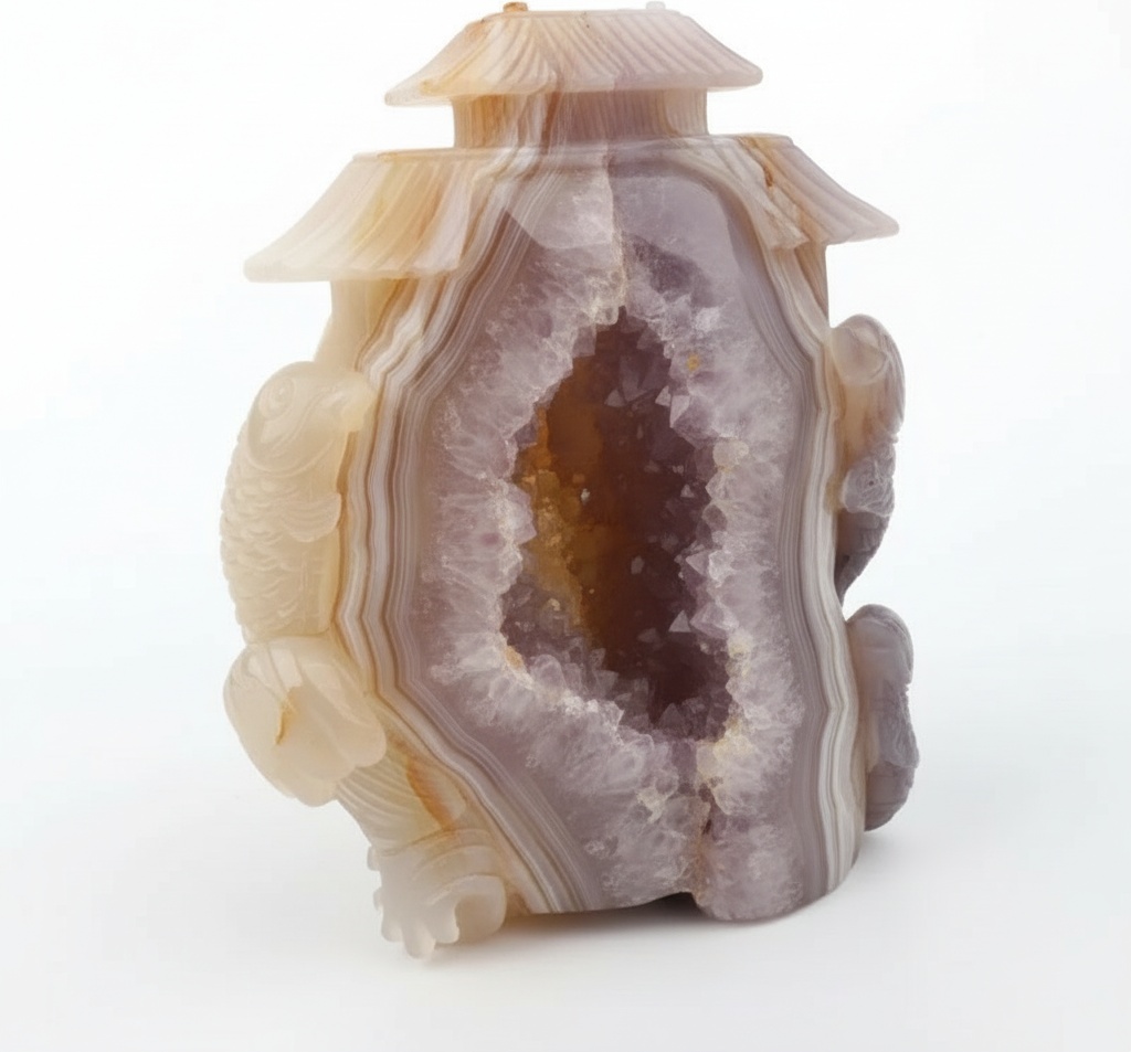 Carved Agate Dragon Geode Sculpture