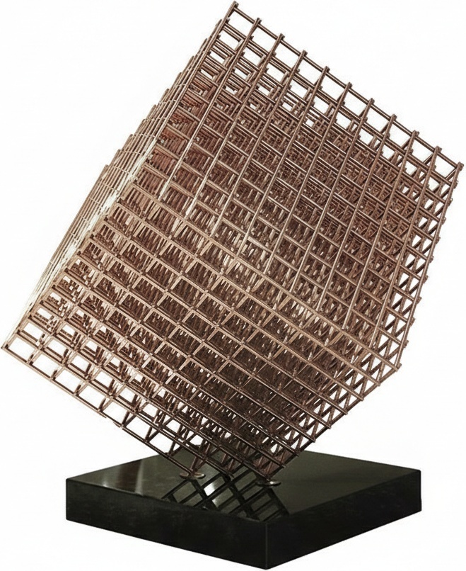 Rose Gold Stainless Steel Geometric Sculpture - Large Modern Art Cube Structure For Interior Decoration