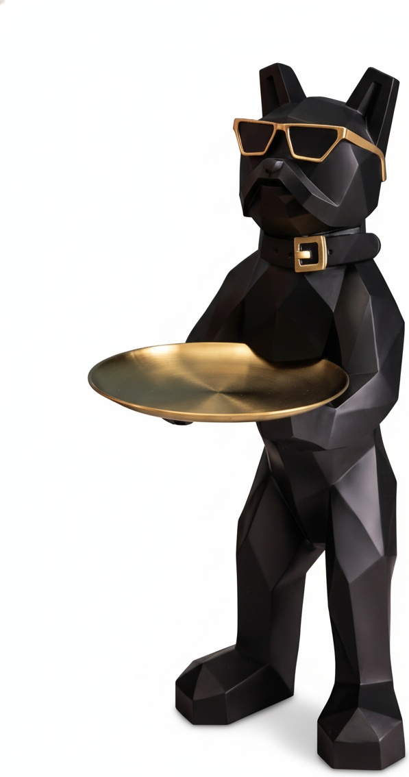 Geometric French Bulldog Sculpture With Golden Tray