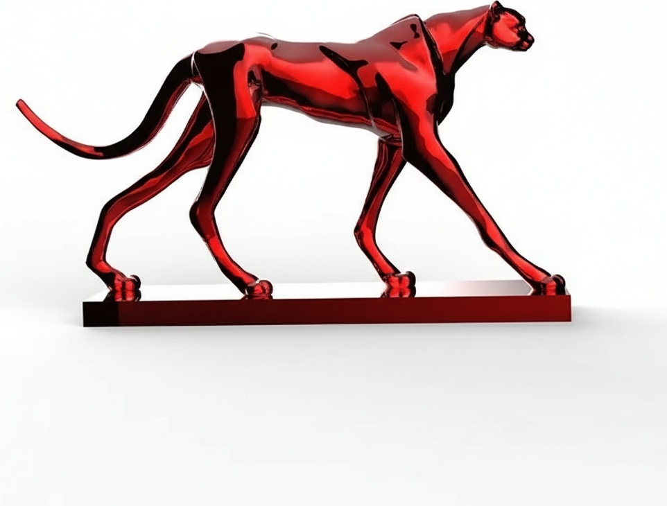 Crimson Cheetah Sculpture – Modern Resin Art