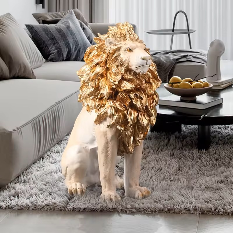 Golden Art Deco Lion Sculpture