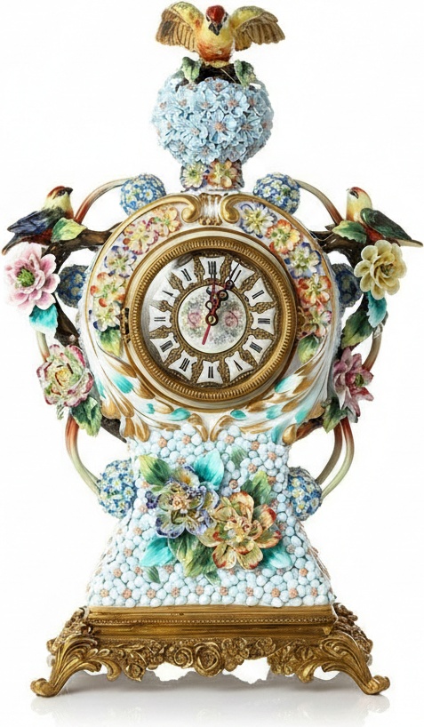 Rococo Porcelain Clock With Floral Design