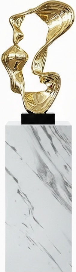 Golden Marble Sculpture - Luxurious Resin Bust On Elegant White Marble Column (151cm)