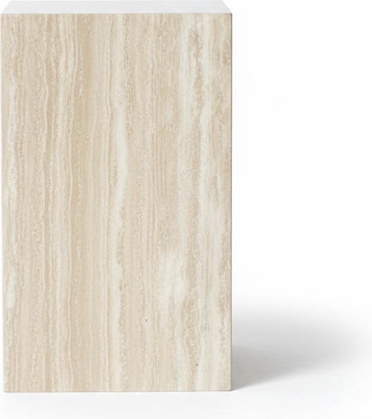 Polished Travertine Accent Table – Geometric Stone Sculpture