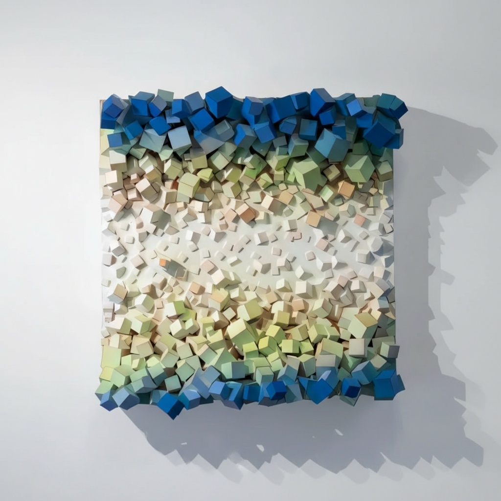 Abstract 3d Wood Wall Art - Blue Gradient Mosaic Panel