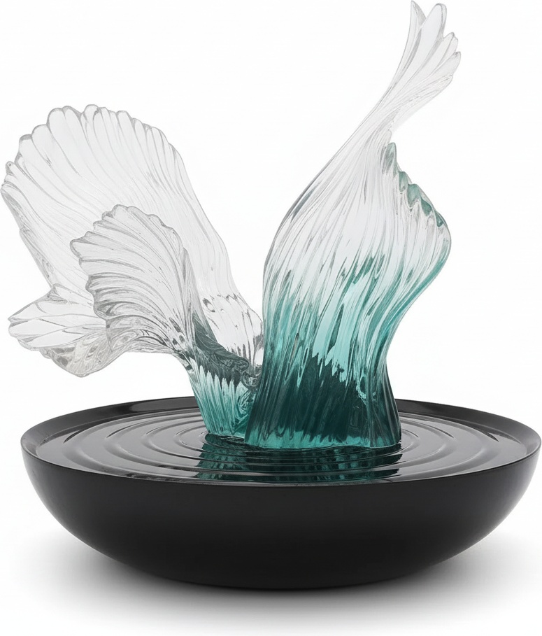 Resin Wave Sculpture: Rising Phoenix Form
