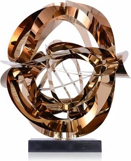 Elegant Rose Gold Stainless Steel Sculpture - Modern Abstract Art Piece For Living Room Decor (60x60x65cm)
