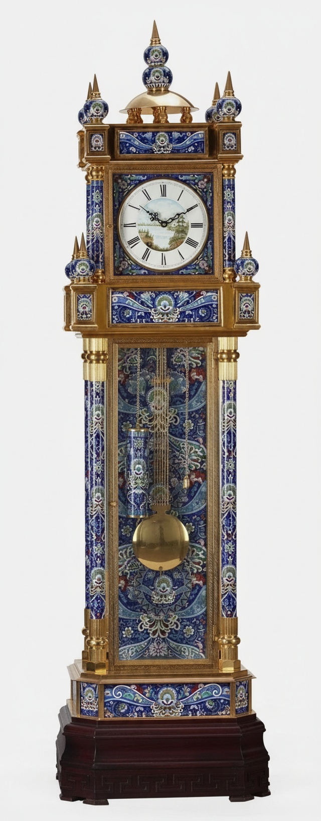 Antique Ormolu Brass & Cloisonné Enamel Grandfather Clock