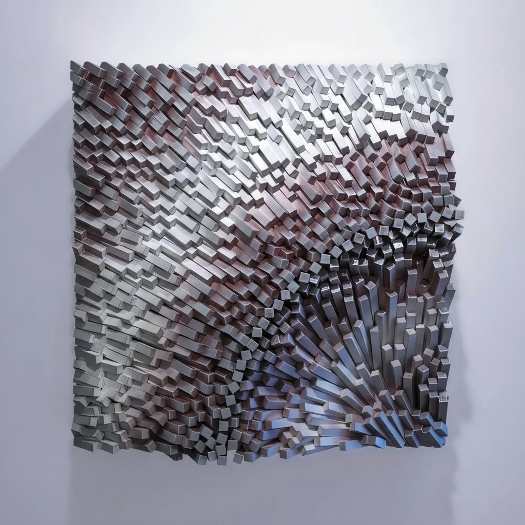 Silver & Bronze Abstract Metal Wall Sculpture - 70x100cm