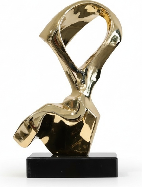 Golden Flow: Abstract Resin Sculpture On Black Marble Base