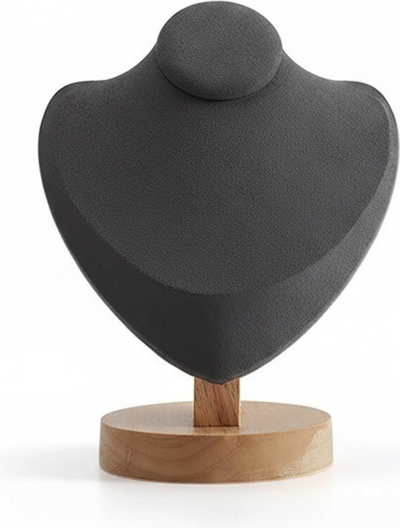 Elegant Gray Wooden Necklace Display Bust – Showcase Your Jewelry Collection With Style
