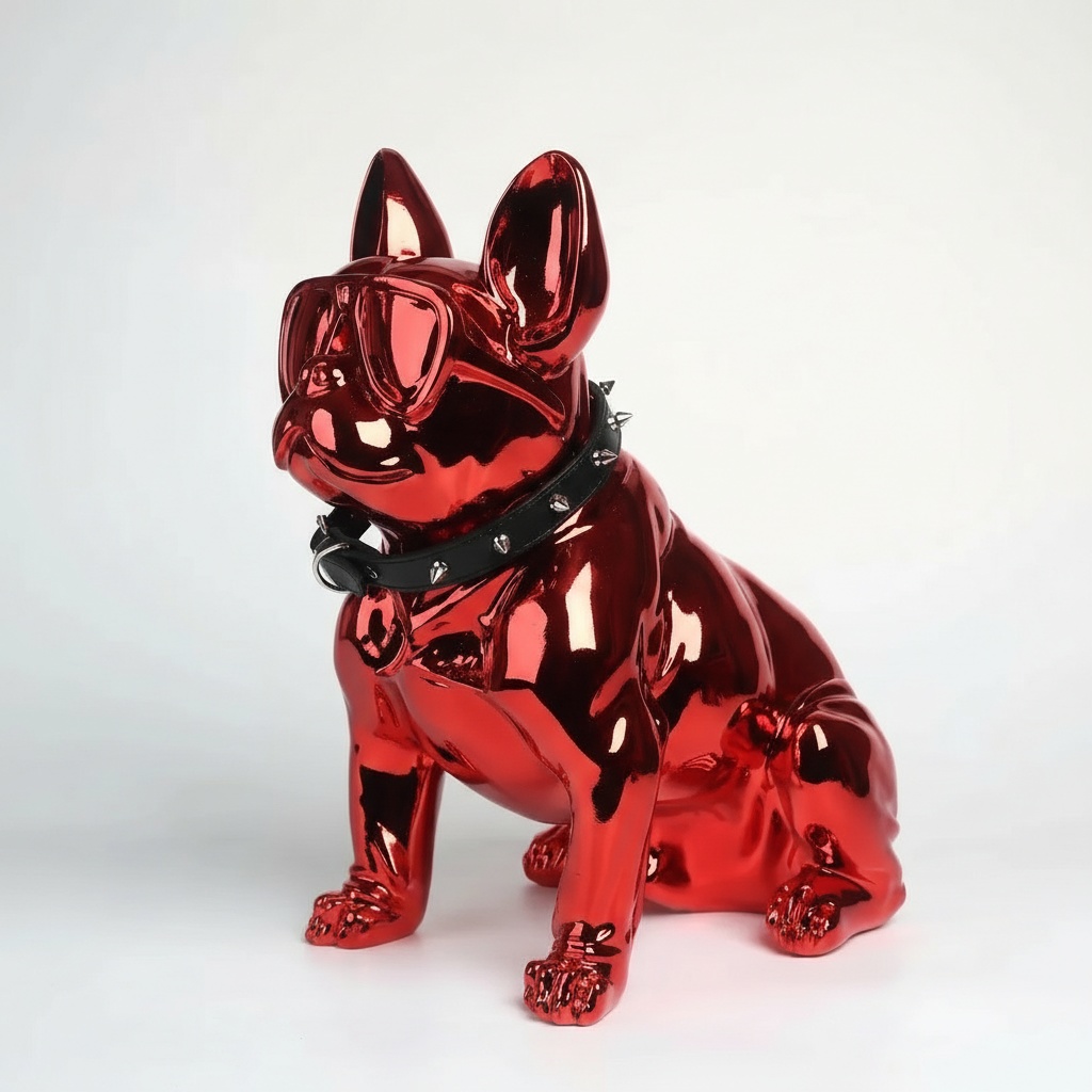 Red Metallic French Bulldog Sculpture
