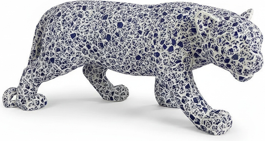 Blue Mosaic Leopard Sculpture – Handcrafted Resin And Fiberglass Art