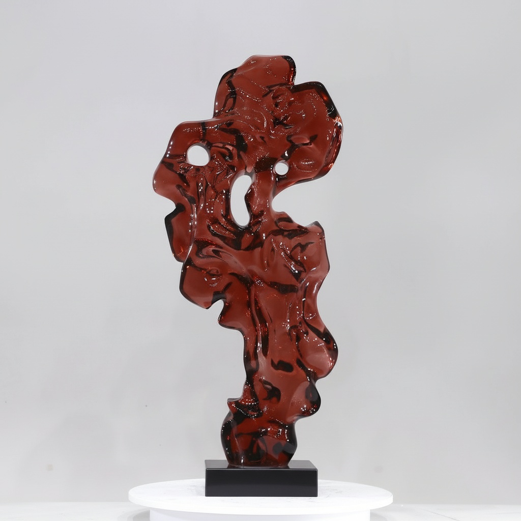 Crimson Flow: Hand-painted Resin Sculpture