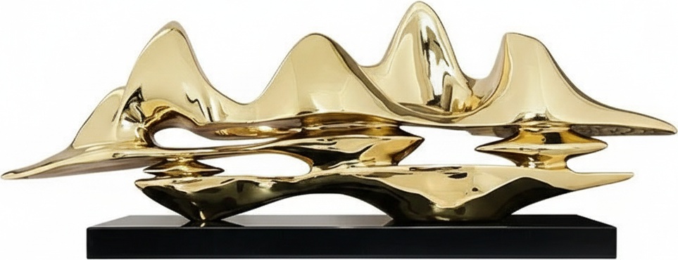 Golden Wave Sculpture – Abstract Resin Art Object
