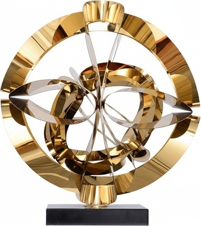 Elegant Stainless Steel Sculpture - Modern Abstract Art Piece For Interior Decor | Dimensions: 60cm X 65cm X 60cm; Weight: 20kg; Premium Gold Finish; Durable Metal Construction; Ideal For Living Rooms And Galleries.