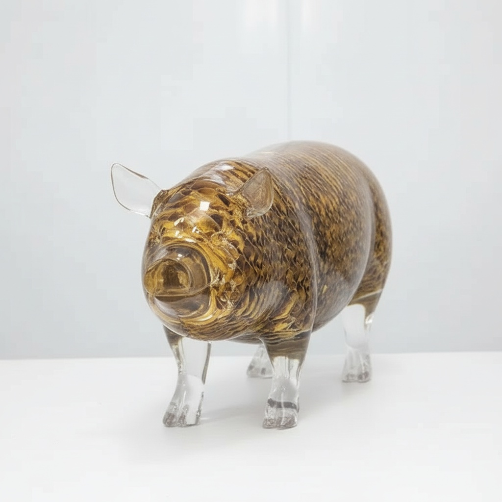 Amber Resin Pig Sculpture With Honeycomb Texture