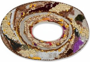 Handwoven Abstract Wall Tapestry With Mixed Media & Oval Opening, Raw Earth