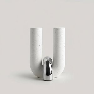 Speckled Ceramic Nordic Flower Vase With Stainless Steel Accent