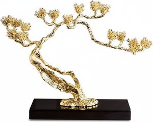 Golden Metal Tree Sculpture – Modern Abstract Art