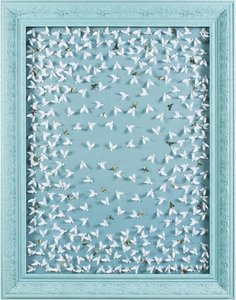 Handmade Paper Bird & Fish Shadow Box Wall Art In Distressed Turquoise Frame