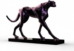 Iridescent Cheetah Sculpture – Modern Resin Art, Art Deco