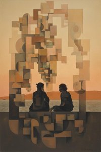 Echoes In Ochre: A Dialogue By The Still Waters — Jacques Villedieu, Analytical Cubism
