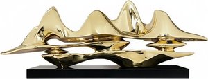 Golden Wave Sculpture – Abstract Resin Art Object, Abstract Art