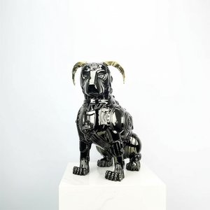 Cosmic Dog Sculpture: Abstract Resin Art Decor, Steampunk Design