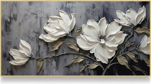Textured Magnolia Bloom Canvas Painting, Abstract Expressionism