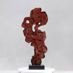 Crimson Flow: Hand-painted Resin Sculpture, Abstract Art