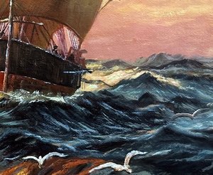 Ship At Sea, Sunset - Edward Moran — Edward Moran