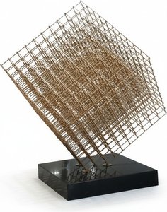 Rose Gold Stainless Steel Geometric Sculpture Wall Panel - Modern Art Deco Home Decor For Living Room Bedroom Loft Gallery Display – Large Decorative Cube Metal Frame Sculpture Gift Idea, Geometric Abstraction