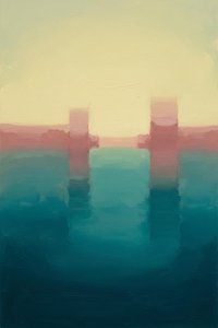 Twilight Echoes: Reflections On Azure Shores — Jacques Villedieu, Color Field Painting (abstract Expressionism)