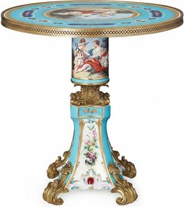 Rococo Porcelain & Copper Console Table - 19th Century Style