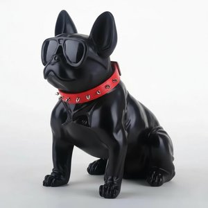 Hand-painted French Bulldog Sculpture With Sunglasses, Nordic Modernism