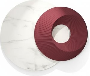 Dimensional Wood Circle Wall Sculpture – Burgundy & Marble Accent, Wabi-sabi