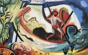 Drei Mädchen in einer Barke (hree Girls in a Barque) - August Macke