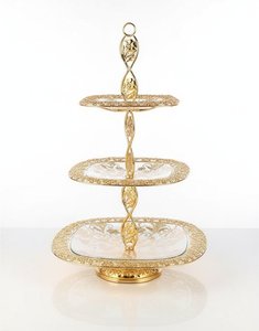 Elegant Gold Metal & Glass Three-tier Serving Stand