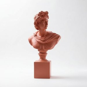 Classical Apollo Bust Sculpture – Terracotta Resin, Hellenistic Greek Matte Resin Casting Resin Ev