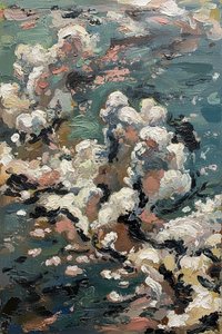 Ephemeral Bloom: Nocturne In Verdant Hues — Jacques Villedieu, Abstract Expressionism (action Painting)