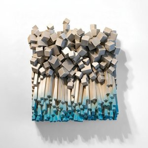 Cascading Silver & Blue 3d Wood Wall Sculpture - 80x100cm, Geometric Abstraction